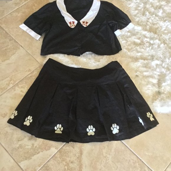 Dangerfield Dresses & Skirts - Dangerfield Black Skirt with White Paw Prints
